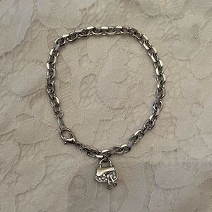 Silver Tone Chain Bracelet with Sparkling Crystal Purse Handbag Charm